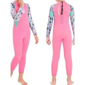 Dive & Sail Girls 2.5mm Neoprene Full Wetsuit Pink Floral Long Sleeve Size L